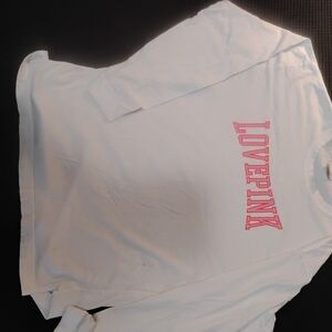 PINK Victoria's Secret White Tee with Black Logo Tag
